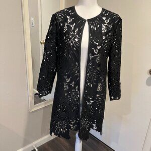 Grace Chuang NY Black Lace Open Front Cardigan, Size Medium